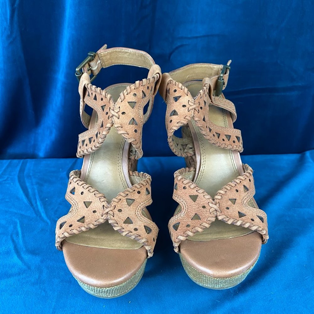 Gianni Bini Leather Cutout Wedge Sandal Brown